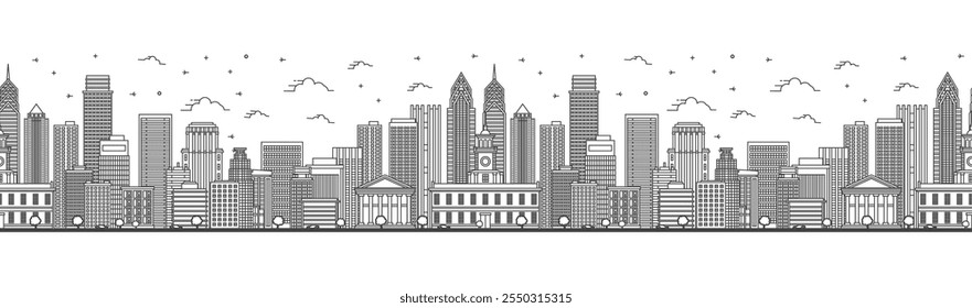 Seamless pattern with outline Philadelphia Pennsylvania City Skyline with Modern and Historic Buildings Isolated on White. Vector Illustration. Philadelphia USA Cityscape with Landmarks.