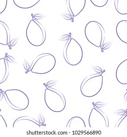 Seamless pattern from outline plums. Design for textiles, labels, posters, packaging. Vector illustration.