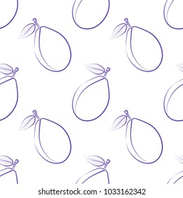 Seamless pattern from outline plums. Design for textiles, labels, posters, packaging. Vector illustration.