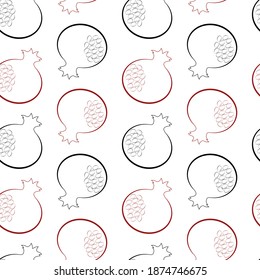 Patrón sin brillo con contorno de granada. fondo abstracto con frutas granadas y granos. Diseño para embalajes, textiles, cubiertas. ilustración vectorial