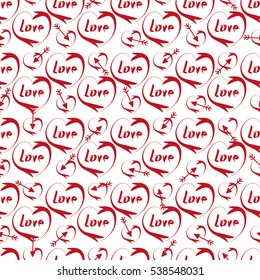 Seamless pattern outline red hearts on white background. Perfect vector for the celebration of love. Seamless pattern can be used for fabric, wallpaper, wrapping paper.