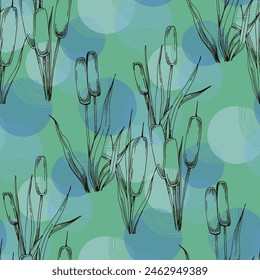 Seamless pattern of outline reed bushes.