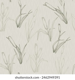 Seamless pattern of outline reed bushes.