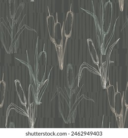 Seamless pattern of outline reed bushes.