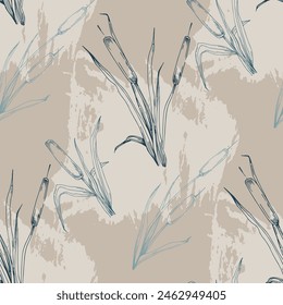 Seamless pattern of outline reed bushes.