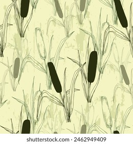 Seamless pattern of outline reed bushes.