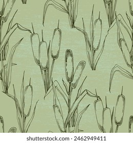 Seamless pattern of outline reed bushes.