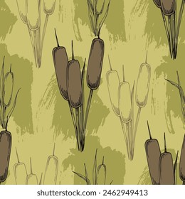 Seamless pattern of outline reed bushes.