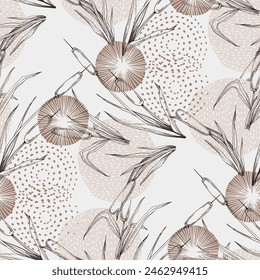 Seamless pattern of outline reed bushes.