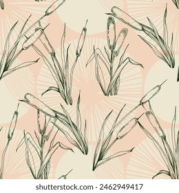 Seamless pattern of outline reed bushes.