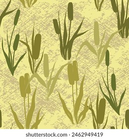 Seamless pattern of outline reed bushes.