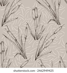 Seamless pattern of outline reed bushes.