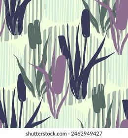 Seamless pattern of outline reed bushes.