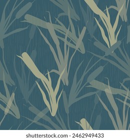 Seamless pattern of outline reed bushes.