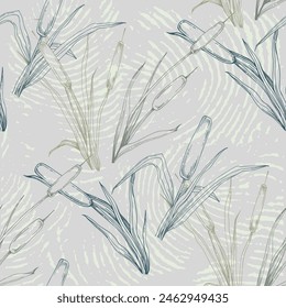 Seamless pattern of outline reed bushes.