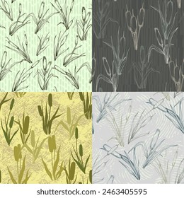 Seamless pattern of outline reed bushes.