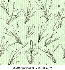 Seamless pattern of outline reed bushes.