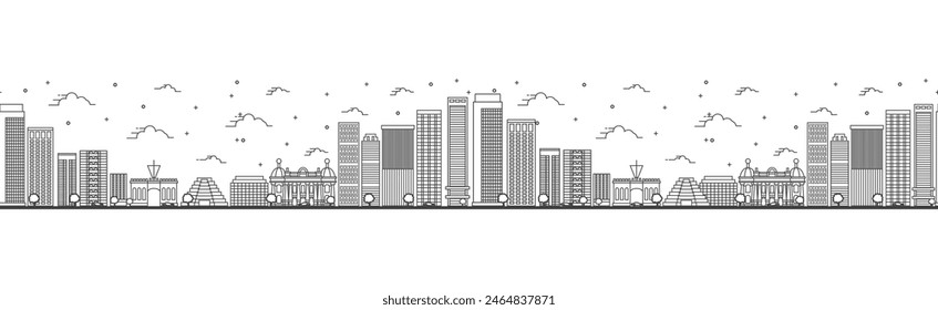 Seamless pattern with outline Rio de Janeiro Brazil City Skyline. Modern Buildings Isolated on White. Vector Illustration. Rio de Janeiro Cityscape with Landmarks. 