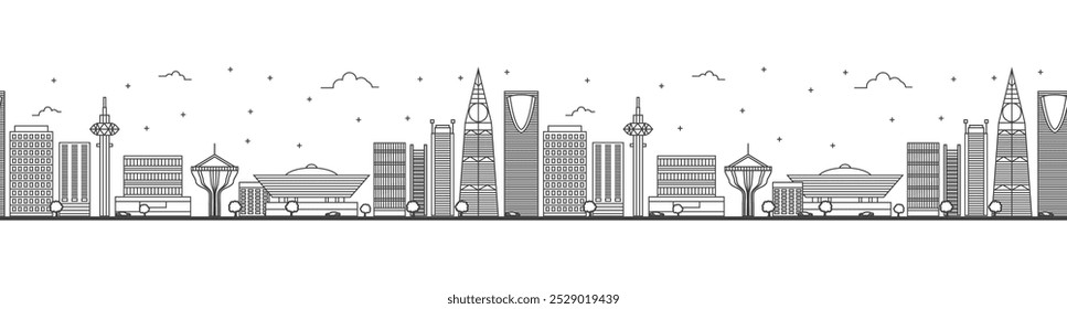 Seamless pattern with outline Riyadh Saudi Arabia City Skyline with Modern Buildings Isolated on White. Vector Illustration. Riyadh Cityscape with Landmarks.