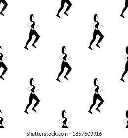 Patrón sin foco con una asombrosa deportista de chicas con un fondo blanco. La mujer feliz de estilo llano se dedica al ejercicio físico. Formación de fitness.
Ilustración vectorial de acciones