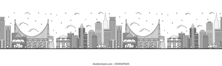 Seamless pattern with outline San Francisco California City Skyline with Modern Buildings Isolated on White. Vector Illustration. San Francisco USA Cityscape with Landmarks.