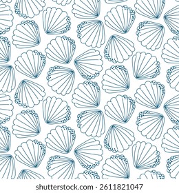 Seamless pattern with outline seashells. Hand-drawn shell design in minimal style. Perfect for fabric, wallpaper, wrapping paper, and summer-themed projects