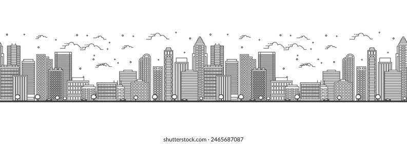 Seamless pattern with outline Seattle Washington City Skyline. Modern Buildings Isolated on White. Vector Illustration. Seattle USA Cityscape with Landmarks. 