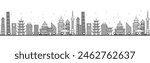 Seamless pattern with outline Shanghai China city Skyline. Modern Buildings. Vector Illustration. Shanghai cityscape with landmarks.