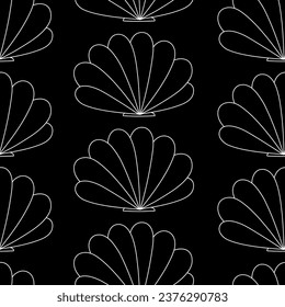 Seamless pattern with outline of shells. Vector. Black and white.