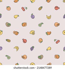 Seamless pattern of outline simple colorful minimalistic fruit icons for prints, wallpapers, mobile concepts and web apps