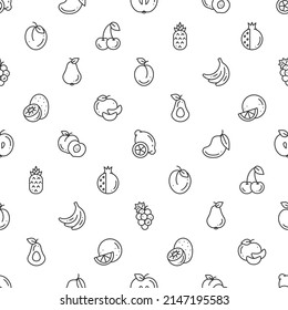 Seamless pattern of outline simple minimalistic fruit icons for prints, wallpapers, mobile concepts and web apps