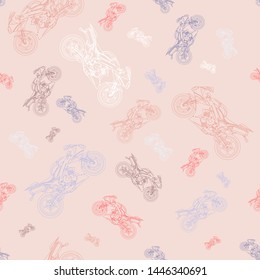 Seamless pattern of outline sport motorcycle