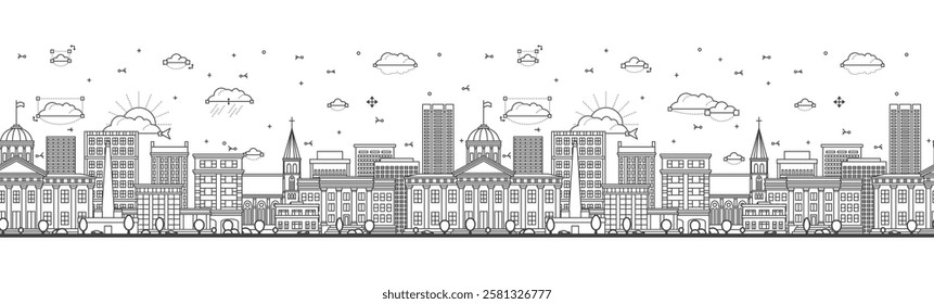 Seamless pattern with outline Springfield Illinois City Skyline with Modern and Historic Buildings Isolated on White. Vector Illustration. Springfield USA Cityscape with Landmarks.