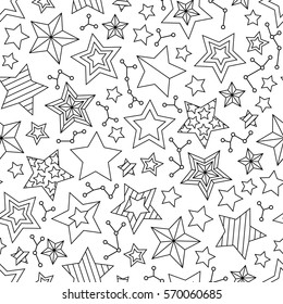 Seamless pattern with outline stars. Coloring book (page) for adults and older children. Art vector illustration
