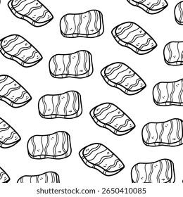 Seamless pattern of outline steak or salmon cuts, perfect for butcher shops, BBQ restaurants, and meat-related culinary designs