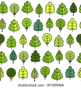 Seamless pattern with outline stroke icons with green tress. Vector illustration for your cute design.
