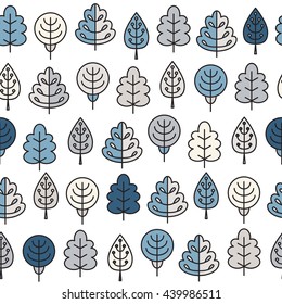 Seamless pattern with outline stroke icons with winter tress. Vector illustration for your cute design.