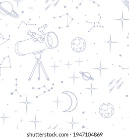 Seamless pattern outline style Astronomy science icons courses online education concept or school lesson vector illustration on white background
