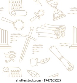 Seamless pattern outline style History science icons courses online education concept or school lesson vector illustration on white background