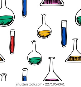 Nahtlose Muster Umriss-Stil Geschichte Wissenschaftssymbole Kurse Online-Bildungskonzept oder Schule Unterricht Vektorgrafik auf weißem Hintergrund