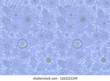 Seamless pattern with outline of stylized flowers. Beautiful monochrome floral background. Can be used for textiles, book covers, packaging, wedding invitations. Vector hand drawn illustration.