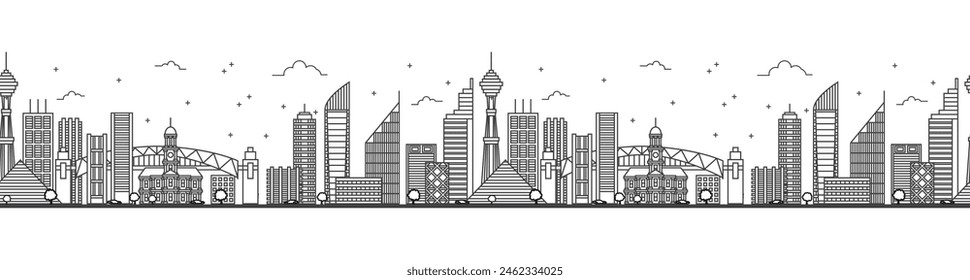 Seamless pattern with outline Sydney Australia City Skyline. Modern Buildings Isolated on White. Vector Illustration. Sydney Cityscape with Landmarks.