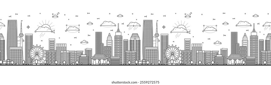 Seamless pattern with Outline Tianjin China City Skyline with Modern Buildings Isolated on White. Vector Illustration. Tianjin Cityscape with Landmarks.