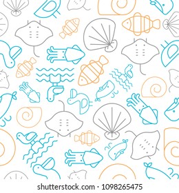 Seamless pattern outline, under the sea summer theme