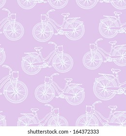Seamless pattern with outline vintage bicycles. Template for design. Vector illustration