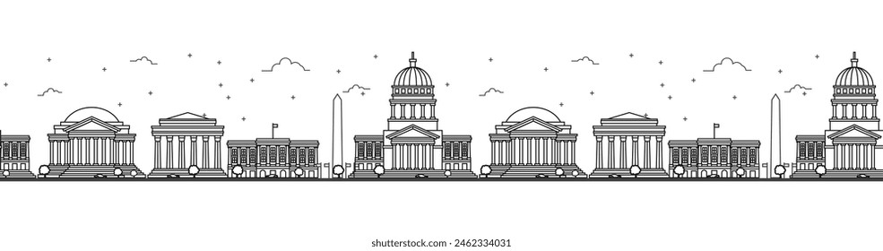 Seamless pattern with outline Washington DC USA City Skyline. Buildings Isolated on White. Vector Illustration. Washington DC Cityscape with Landmarks.