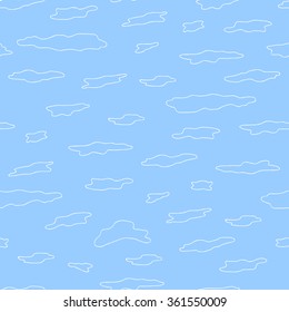 Seamless pattern with outline white clouds on a light blue background heaven.