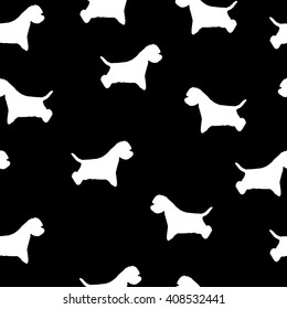 seamless pattern outline white dog on a black background