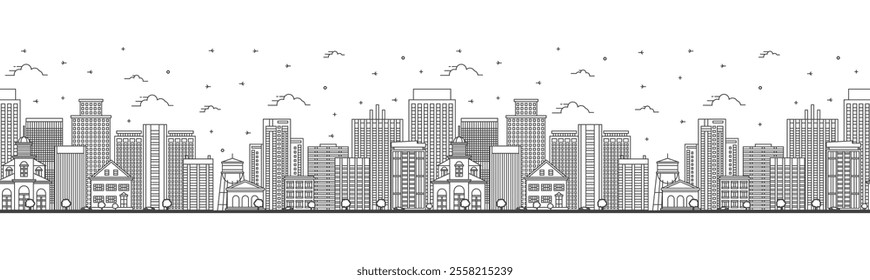 Seamless pattern with Outline Wilmington Delaware USA City Skyline with Historic Buildings Isolated on White. Vector Illustration. Wilmington Cityscape with Landmarks.