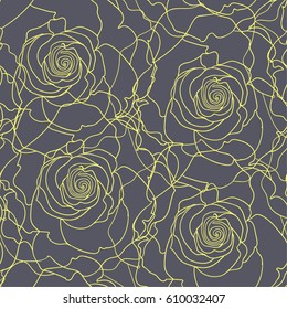 Seamless pattern with outline yellow roses.